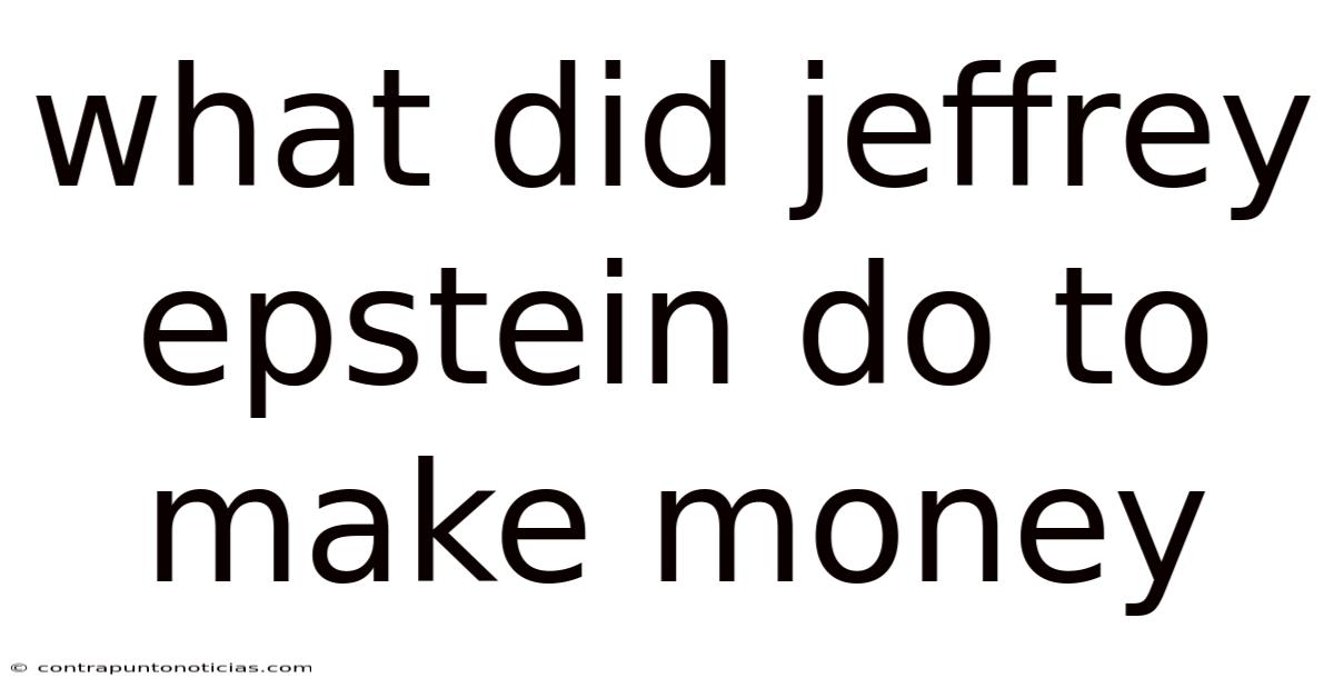 What Did Jeffrey Epstein Do To Make Money